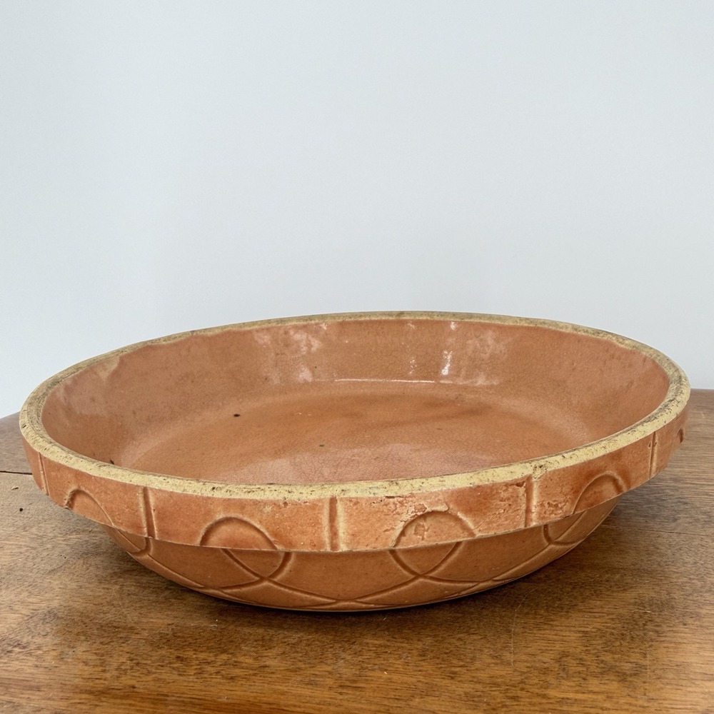 VTG 40s Watt Pottery Oven Ware #8 Open Casserole Bowl Loop Pattern Arches USA